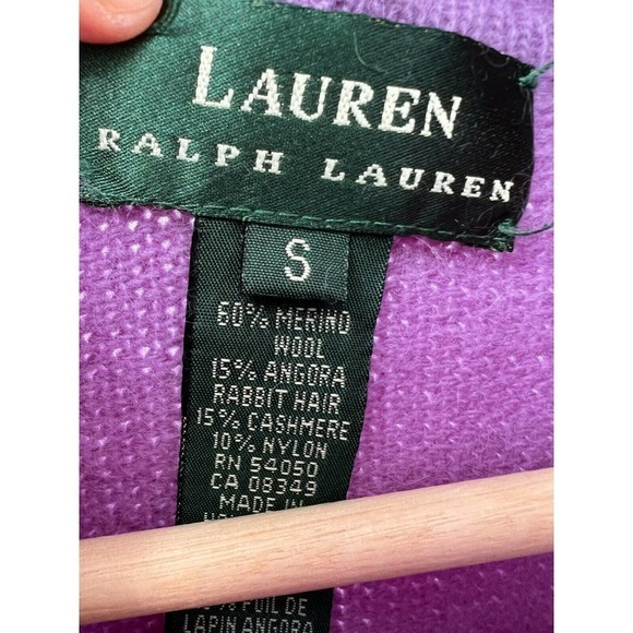 Lauren Ralph Lauren Womens Small Wool Blend Mock-Neck Sweater Violet Ribbed Trim - Picture 4 of 6